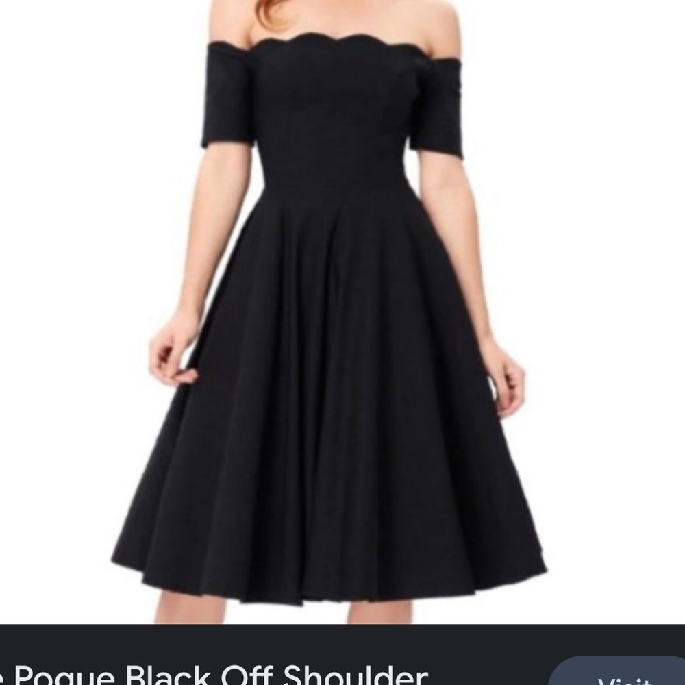 Black Belle Poque Off Shoulder Scalloped Neckline A-line Dress